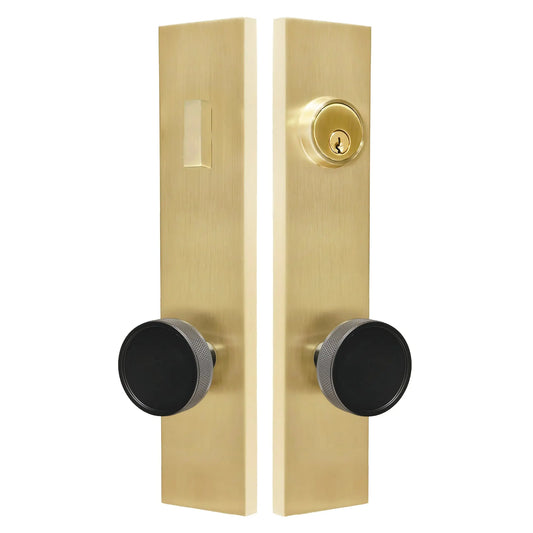 Quadrato Multipoint Lock with Half Knurled Brass Knob in Satin Brass zhongshan sunshine hardware Co., Ltd