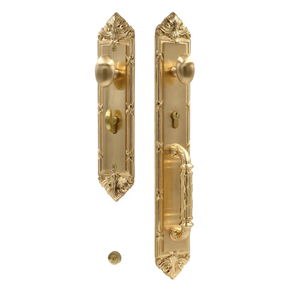 Westminster One-Piece Door Handleset with Classic Grip and Circolo Rosette with Contempo Goose Eggs-shaped Knob in Polished Brass zhongshan sunshine hardware Co., Ltd