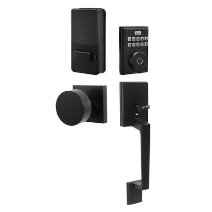 Vastroi One-Piece Handleset with Square Grip and Circolo Rosette with Contempo Smart Lock in Matte Black zhongshan sunshine hardware Co., Ltd