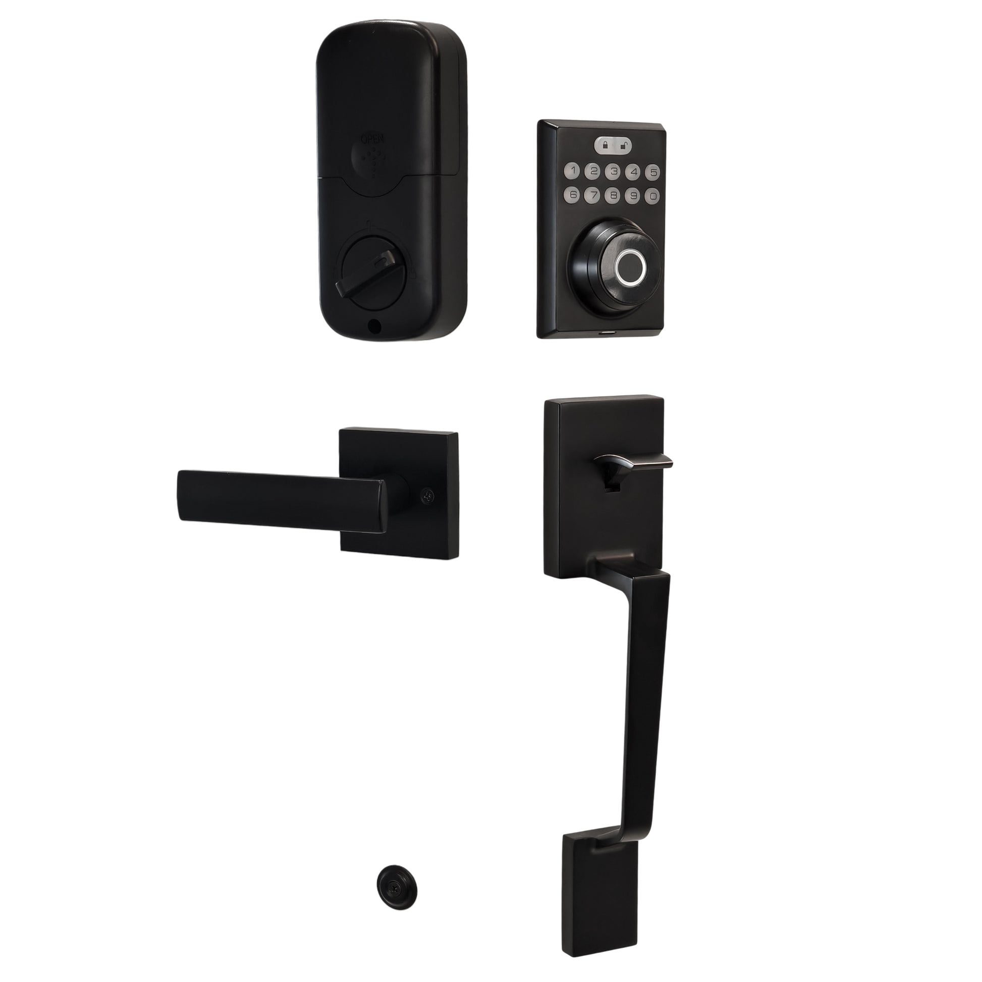Vastroi One-Piece Handleset with Square Grip and Circolo Rosette with Contempo Smart Lock Lever in Matte Black zhongshan sunshine hardware Co., Ltd