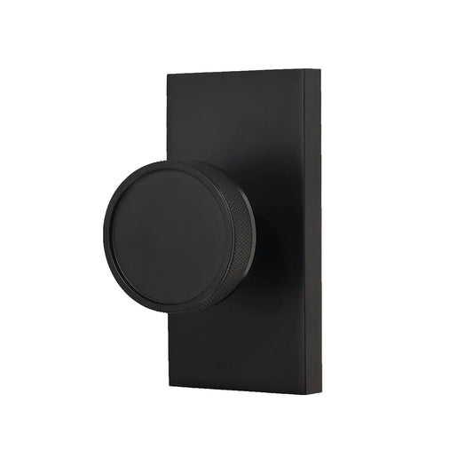 Oblong Rosette with Round Knurled Design Door Knob in Matte Black zhongshan sunshine hardware Co., Ltd