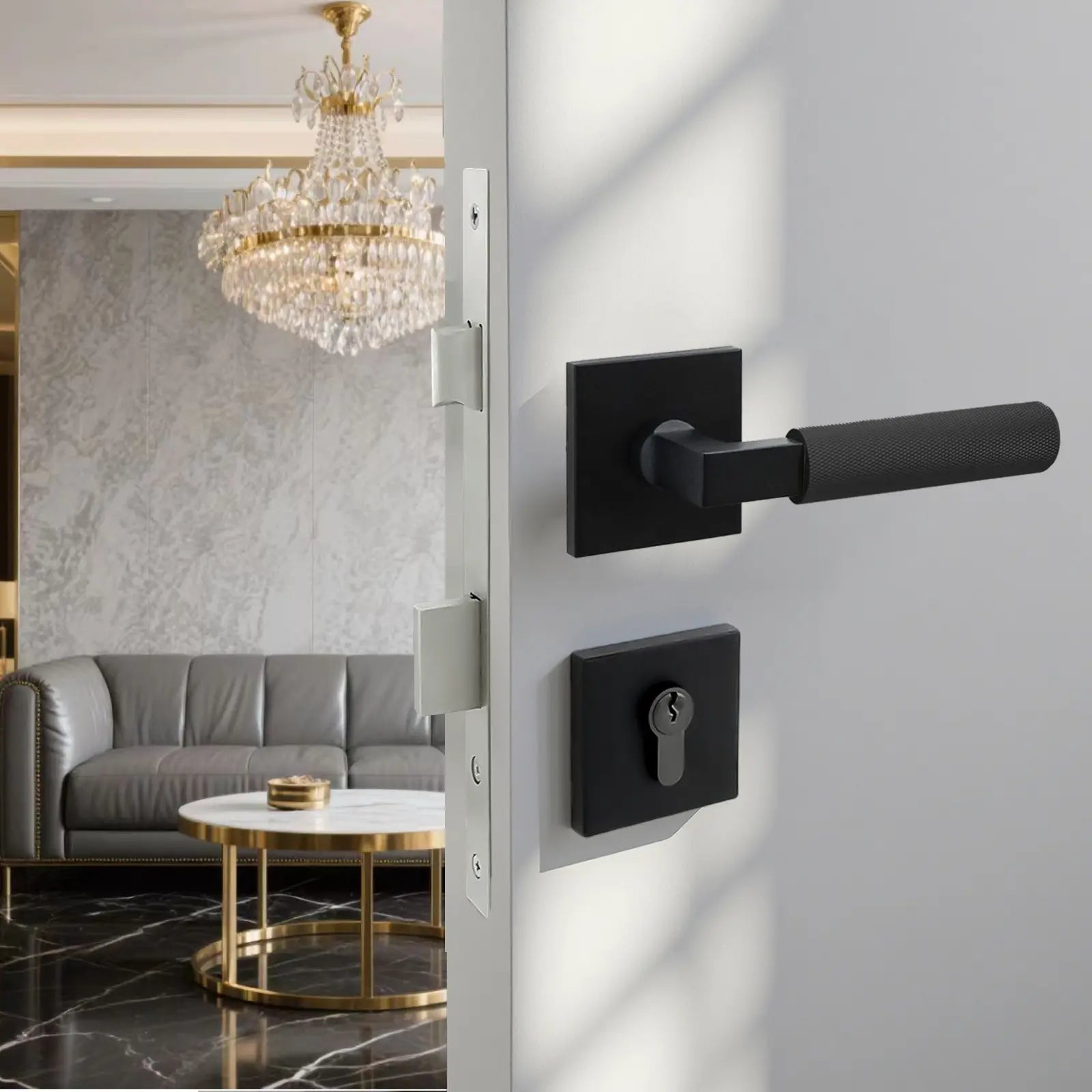 5116 - BL - Rose Door Handle Set install on the doors