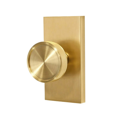 Oblong Rosette with Round Straight Knurled Design Door Knob in Satin Brass zhongshan sunshine hardware Co., Ltd