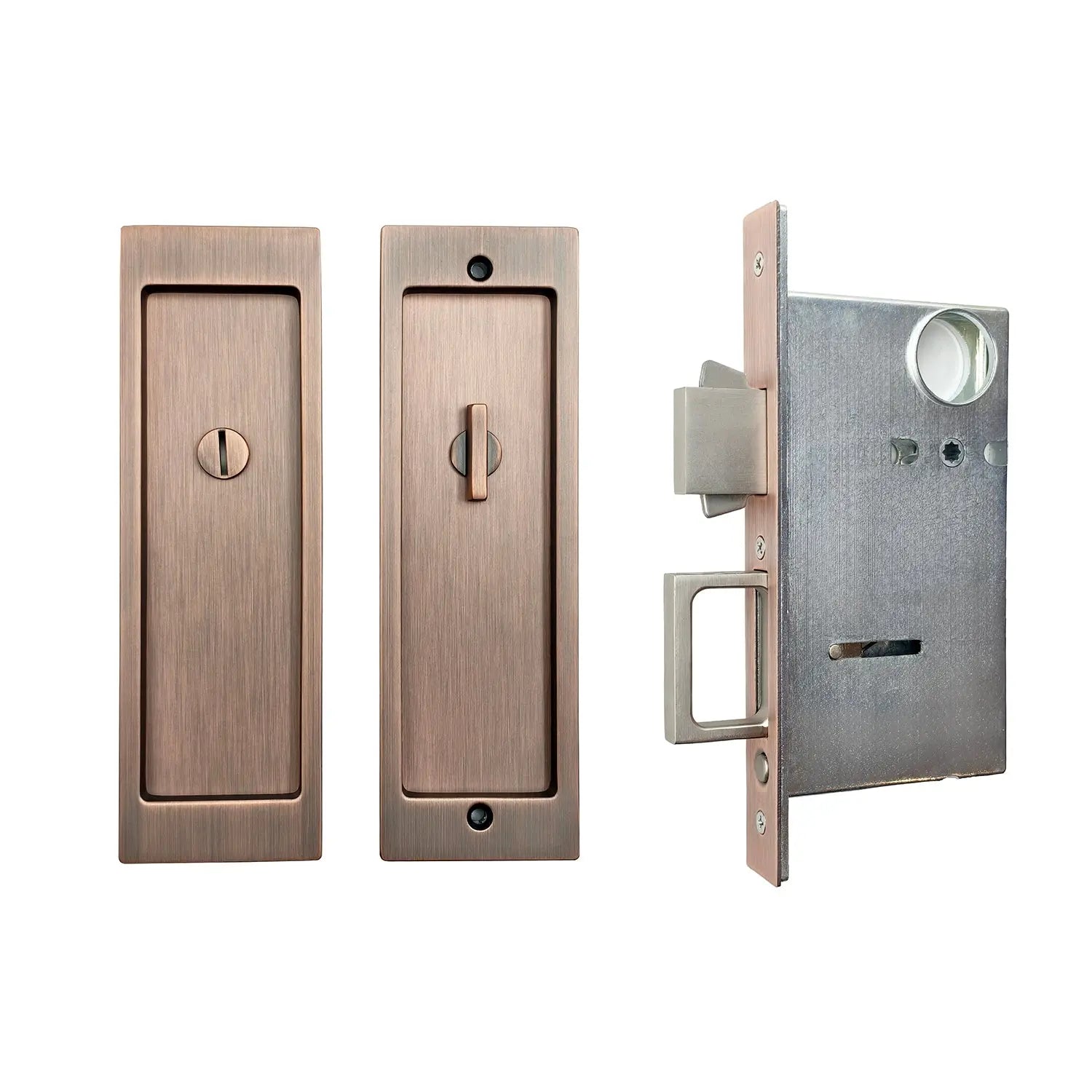 Antique copper privacy sliding door hardware