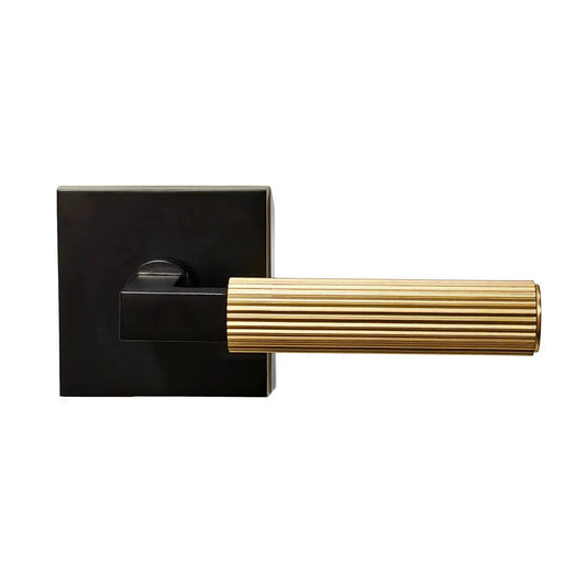 Black and golden straight knurled door handle picture
