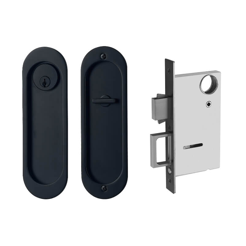 Black round rectangular sliding door lock