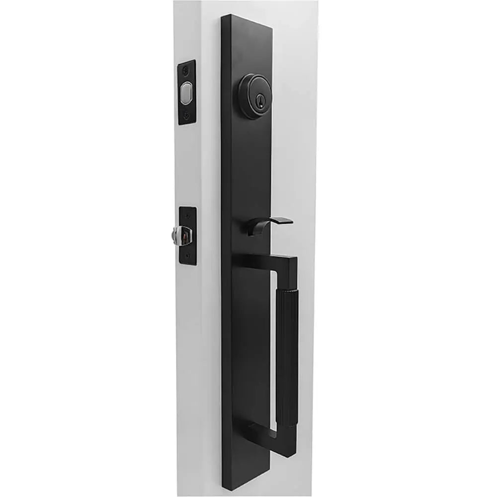Black straight knurled handle set for entry door