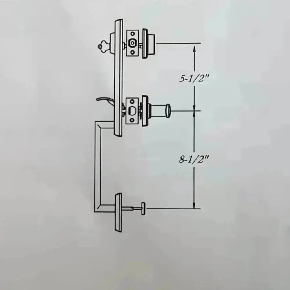 Dimensional drawing of straight rolled flower entrance door lock
