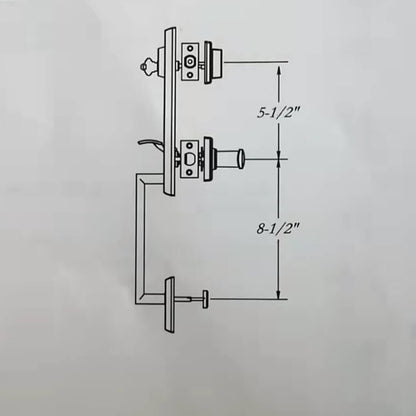 Dimensional drawing of straight rolled flower entrance door lock