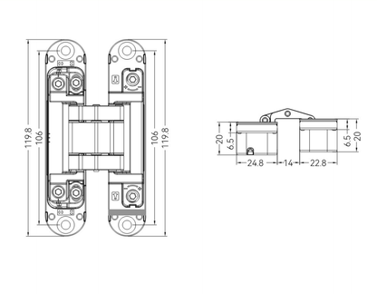 GE45 concealed hinge parameter