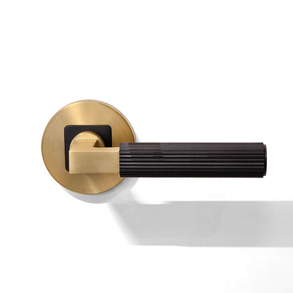 Gold and Black Duplex Round Locking Plate Straight Knurled Design Door Handle Picture