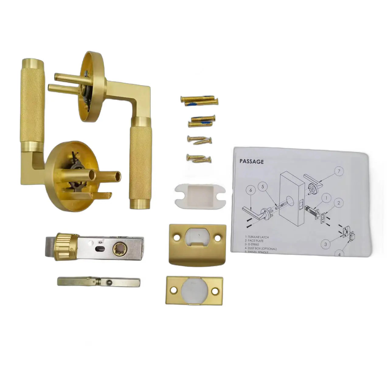 All parts for round lock plate half-knurled door handle with golden color
