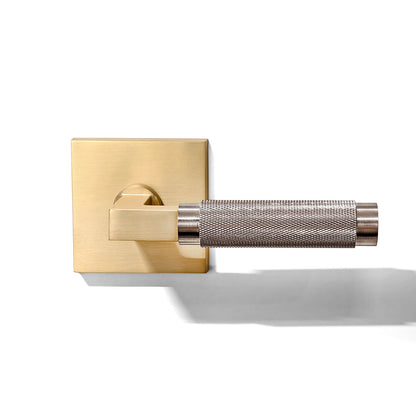 Golden silver half-knurled square door handle