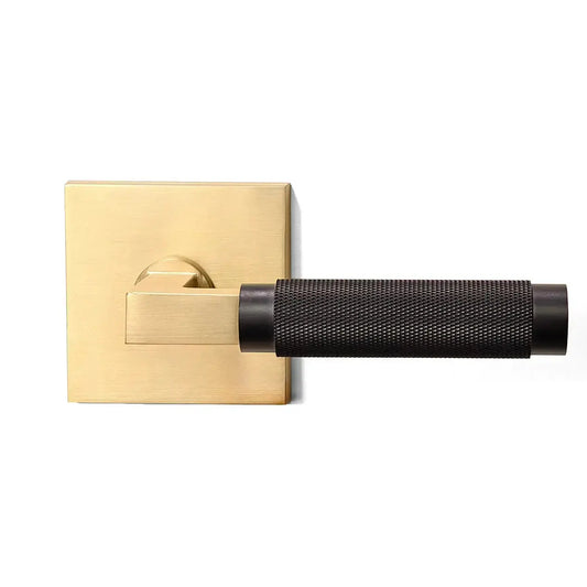 Golden black color square lock plate half knurled door handle Picture