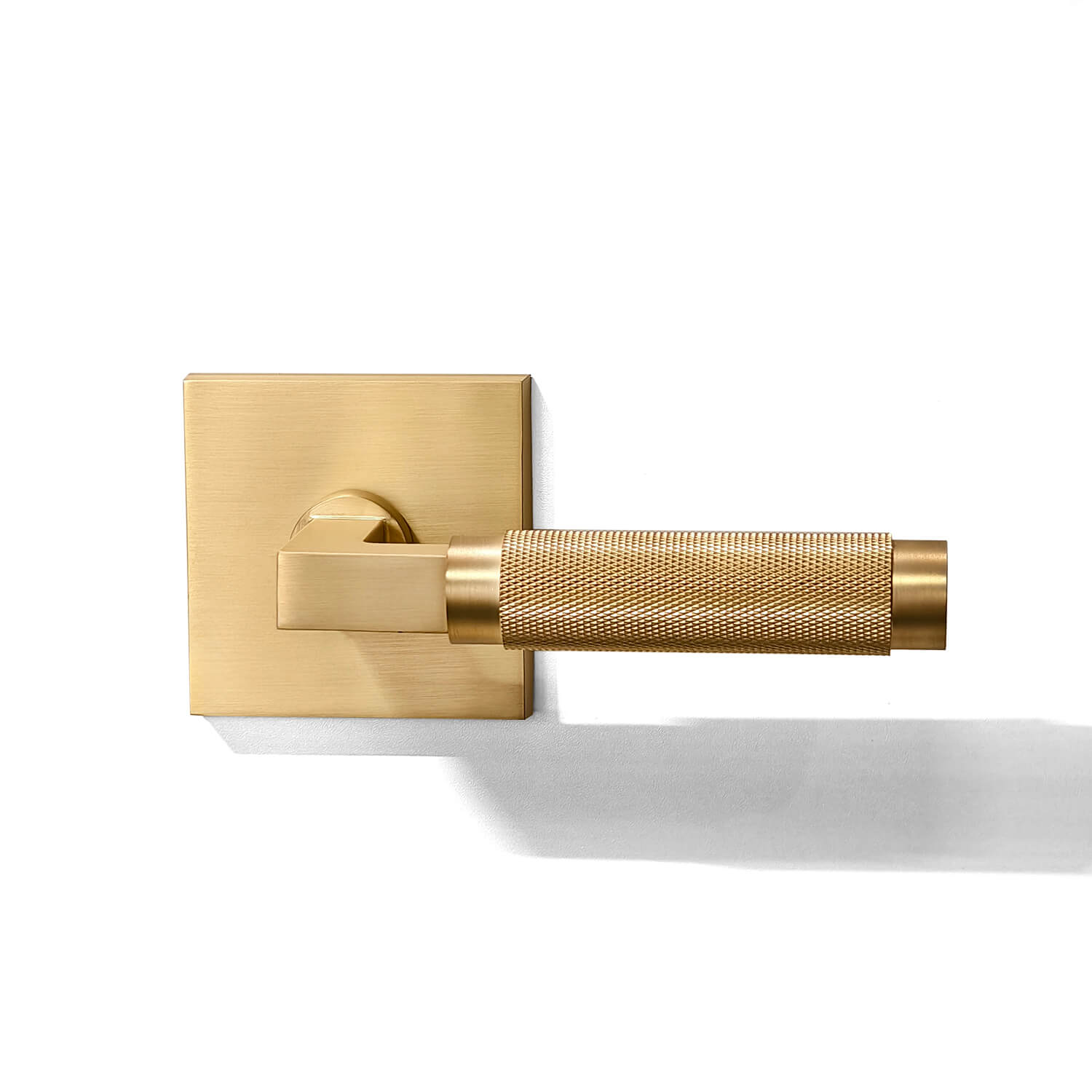 Square lock plate half knurled door handle in gold color 