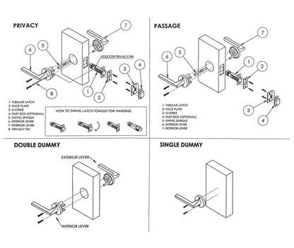 Detailed installation steps and part drawings for door handles