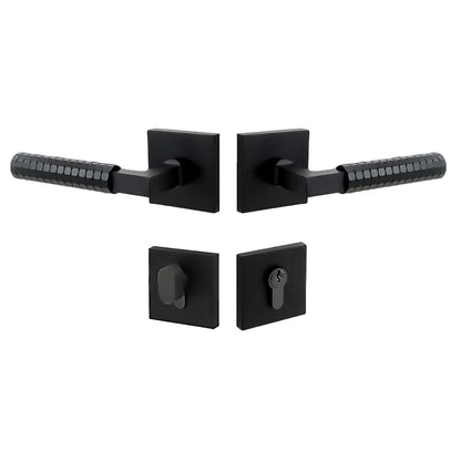 Matte black rose door handle set