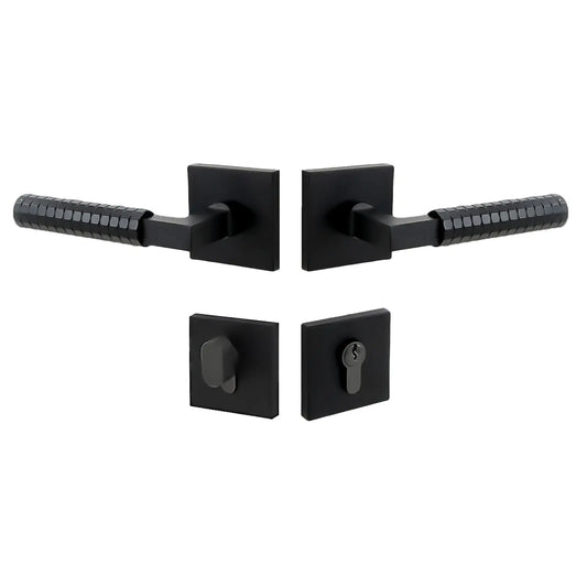 Matte black rose door handle set