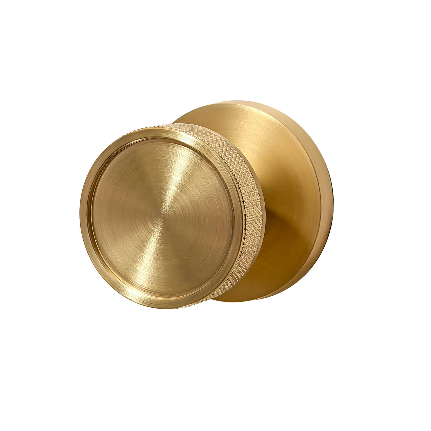 Orbicular Rosette with Golden Half Knurled Design Knob in Satin Brass Picture