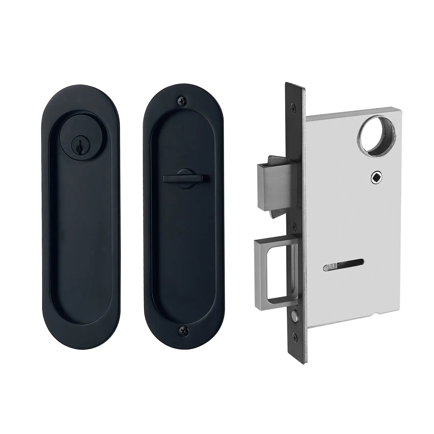 Pocket door locks keyed