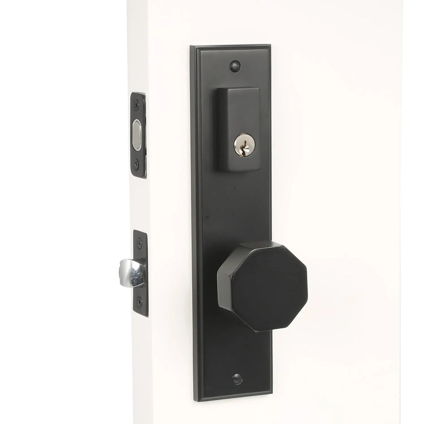 Quadrato Multi Point Lock with Octagonal Handle in Matte Black Installation Effect Picture 