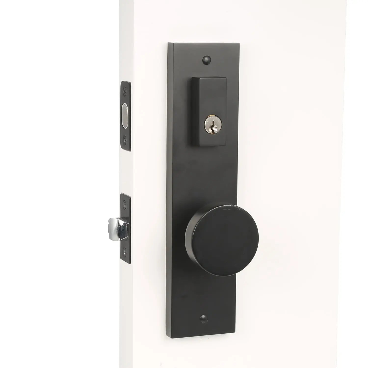 Quadrato Multi Point Lock with Round Knob in Matte Black Installation Effect Picture