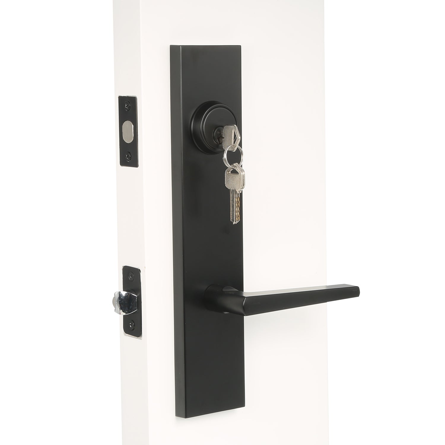 Quadrato Multipoint Lock with Slender and Elongated Handle in Matte Black Installation Effect Picture