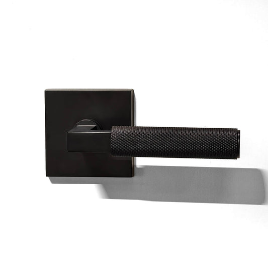 Quadrato Rosette with Full-knurled Door Lever Handle in Matte Black Picture