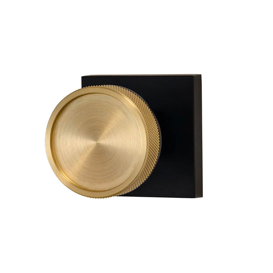 Quadrato Rosette with Golden Half Knurled Design Knob in Matte Black Picture