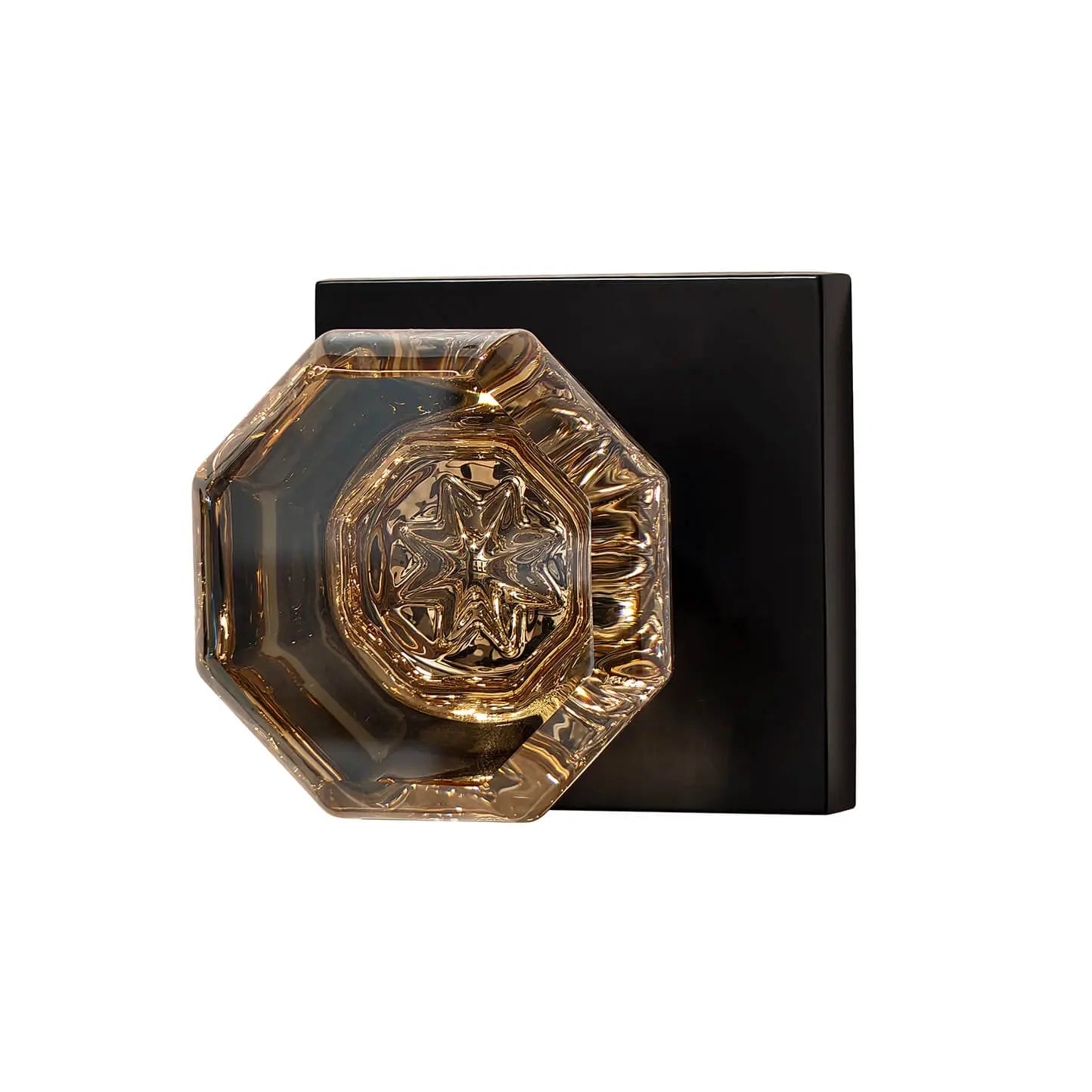 Quadrato Rosette with Octagonal golden crystal Knob in Matte Black Picture