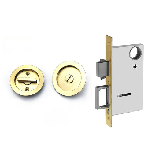 Main image of golden circular pocket door lock