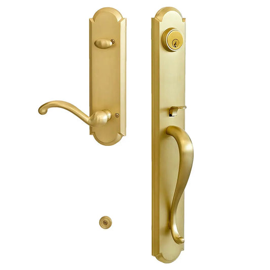 Satin brass front door handleset