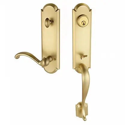 Separate s-shaped door handle front door lock cover in satin brass