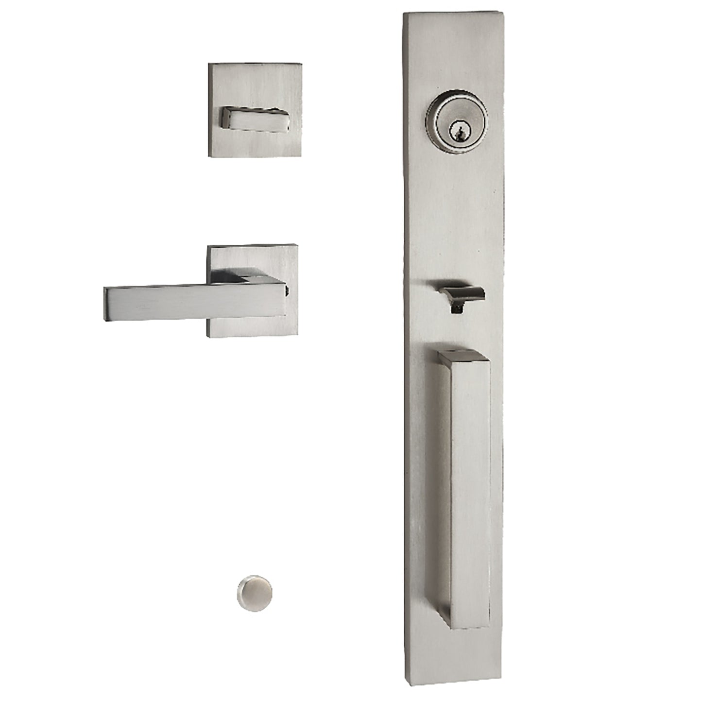 Silver D-shaped handle entrance door lock