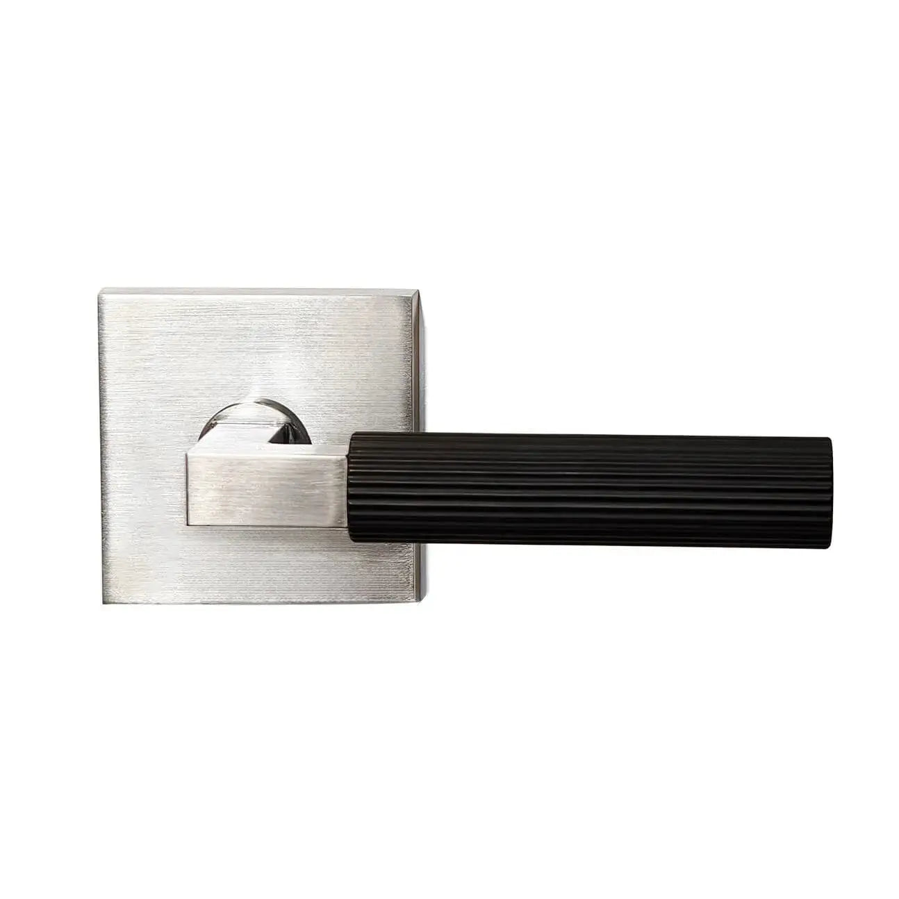 Silver and black square lock plate pull straight knurled door handle picture
