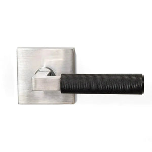 Silver and black square locking plate fully knurled design door handle picture 