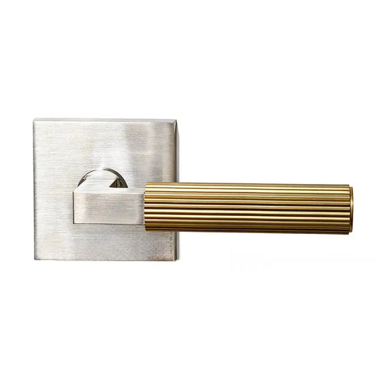 Silver and gold square lock plate pull straight knurled door handle picture

