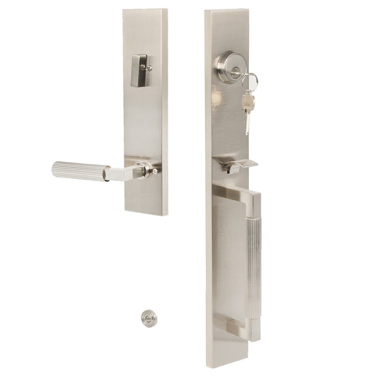 Entrance door lock with straight knurled handle