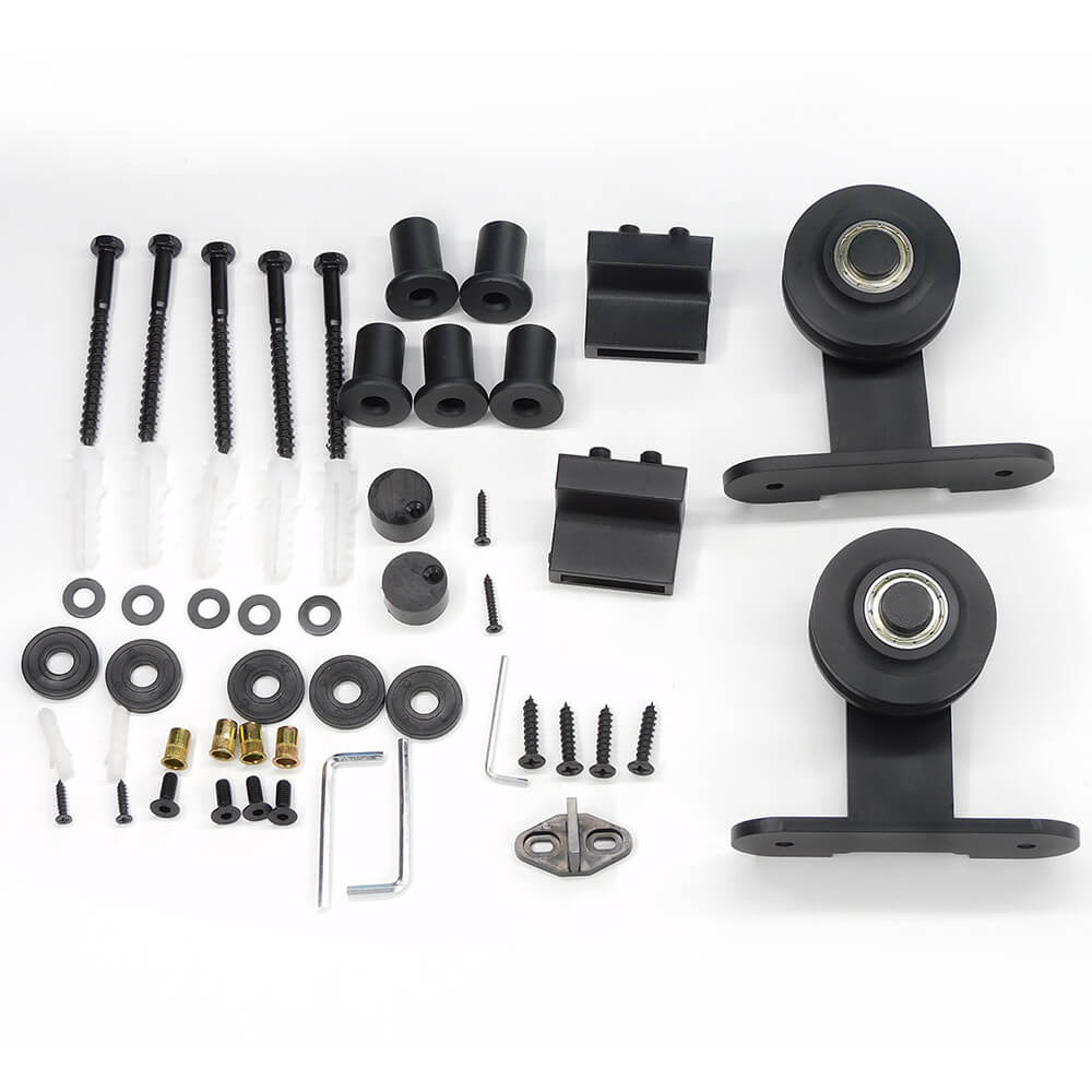 All accessories for the top mounted barn door hardware kit