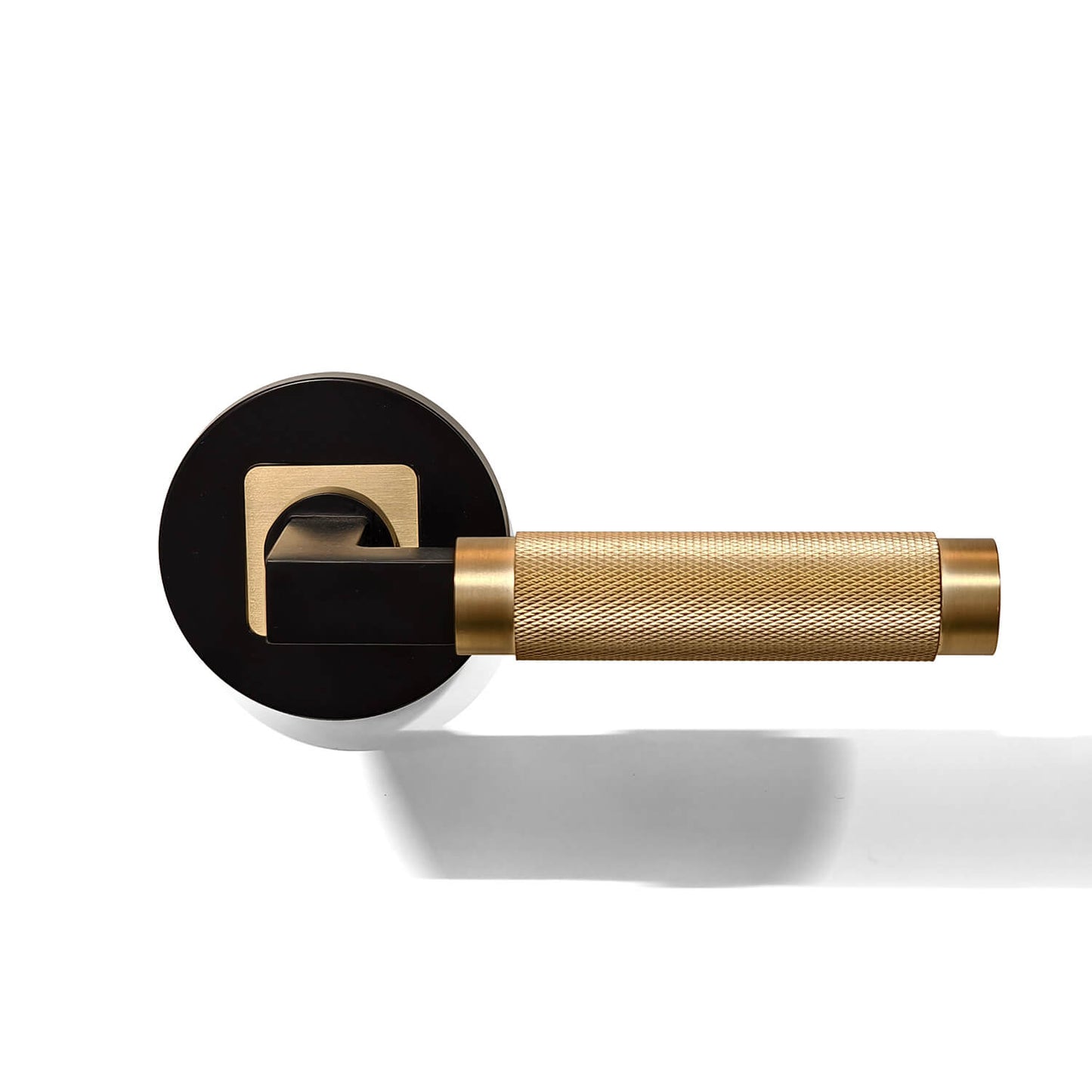 Black and gold round two-tone locking plate half-knurled door handle 