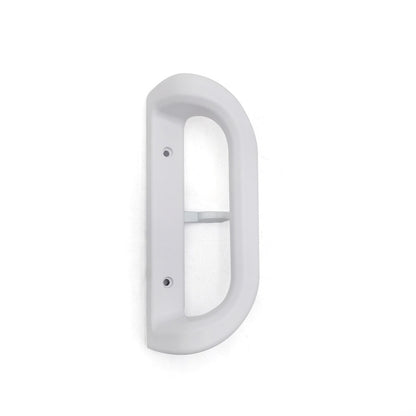 A white patio sliding door lock handle
