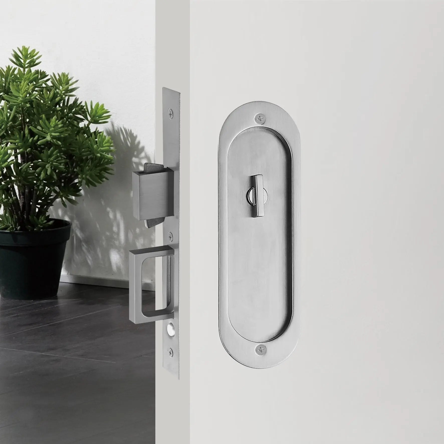 1802 - Circular rectangular sliding glass door lock with Satin Nickel zhongshan sunshine hardware Co., Ltd