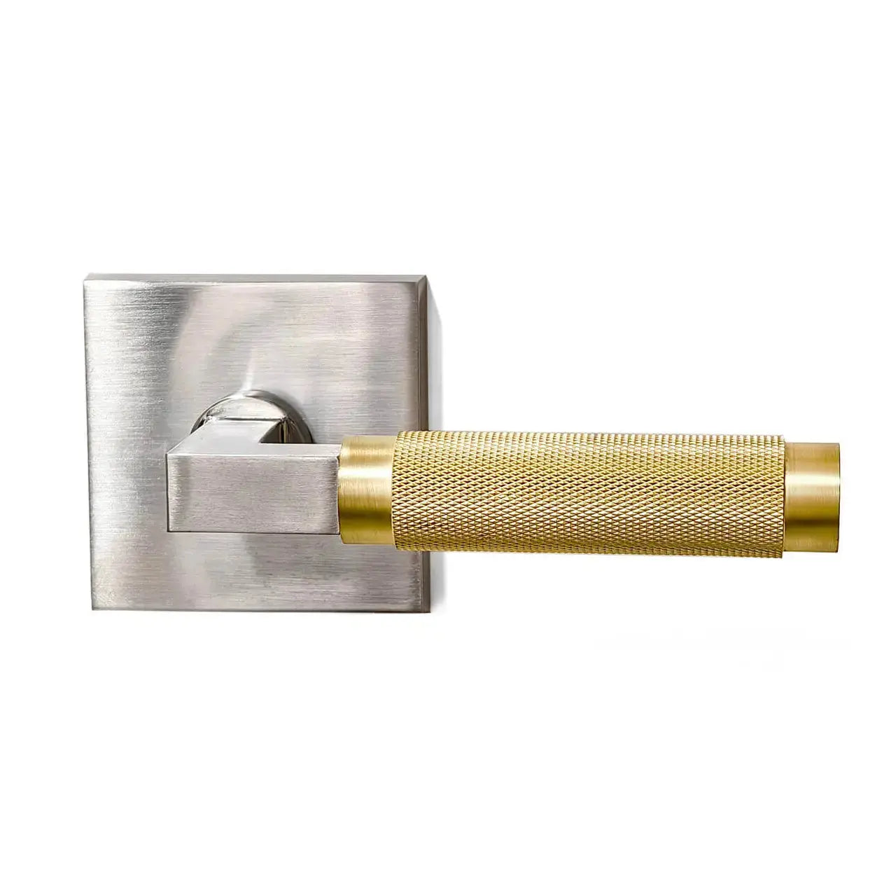 Quadrato Rosette with Half-knurled Brass Door Handles zhongshan sunshine hardware Co., Ltd