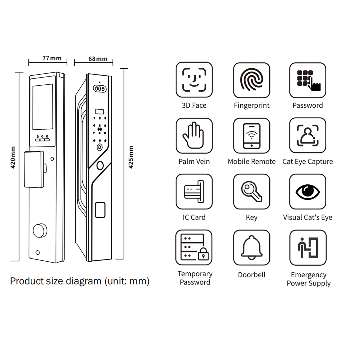 V800 Palm Vein 3D Face Smart Door Lock zhongshan sunshine hardware Co., Ltd