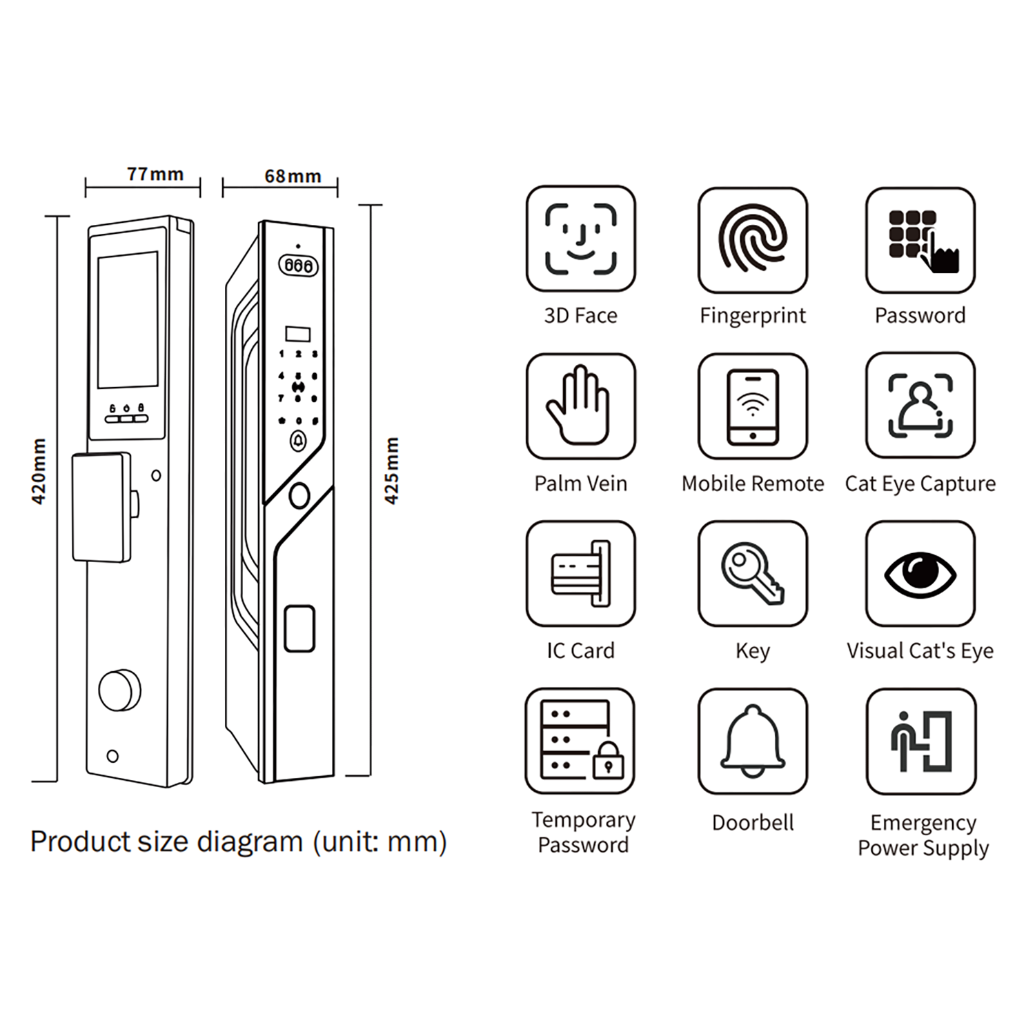 V800 Palm Vein 3D Face Smart Door Lock zhongshan sunshine hardware Co., Ltd