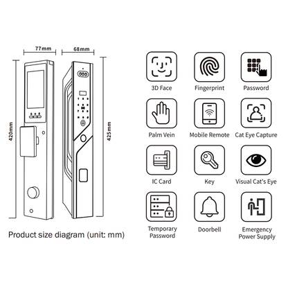 V800 Palm Vein 3D Face Smart Door Lock zhongshan sunshine hardware Co., Ltd